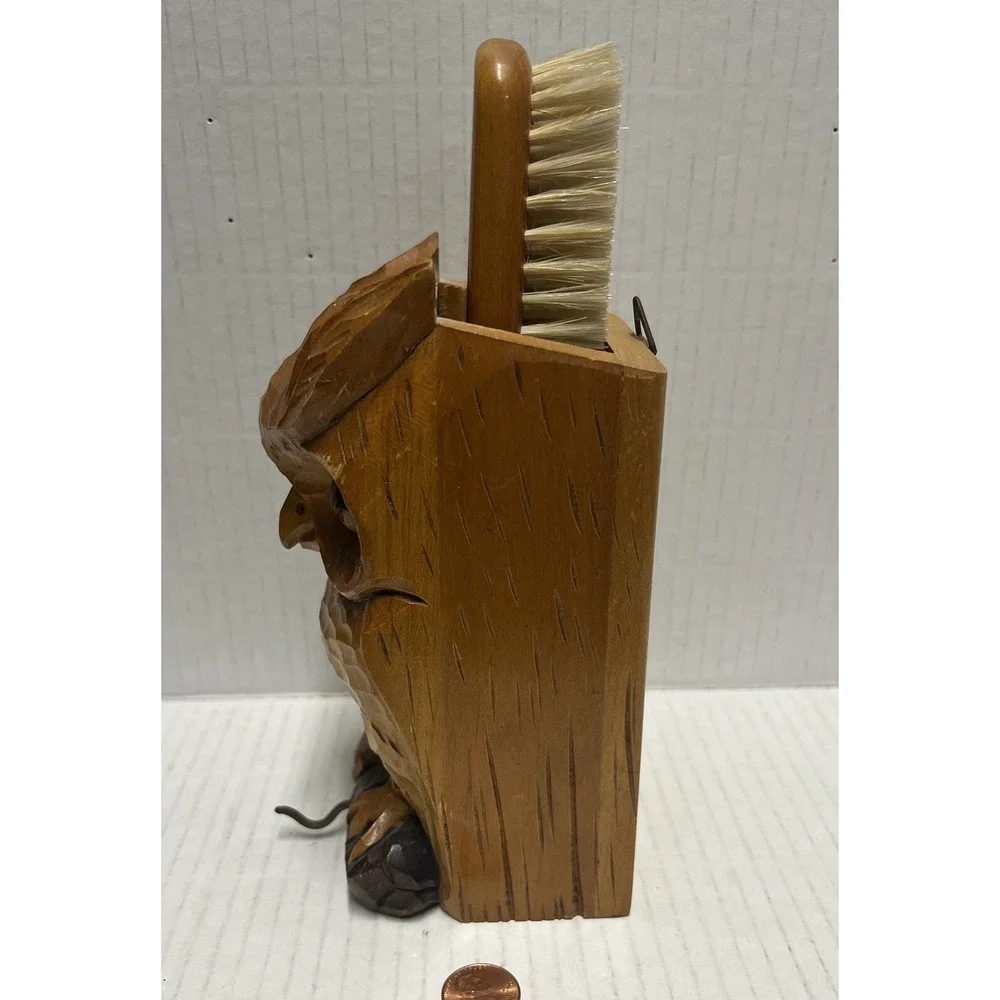 Owl‎ Hand Carved Rustic Vintage Clothes or Shoes Brush holder 6